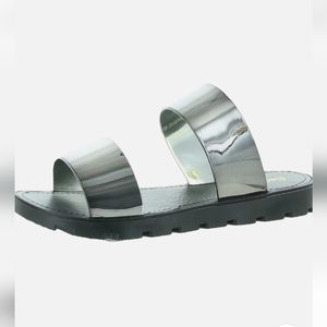 ELECTRIC KARMA GROVE METALLIC SLIP ON SLIDE SANDALS Pewter. Sz 9